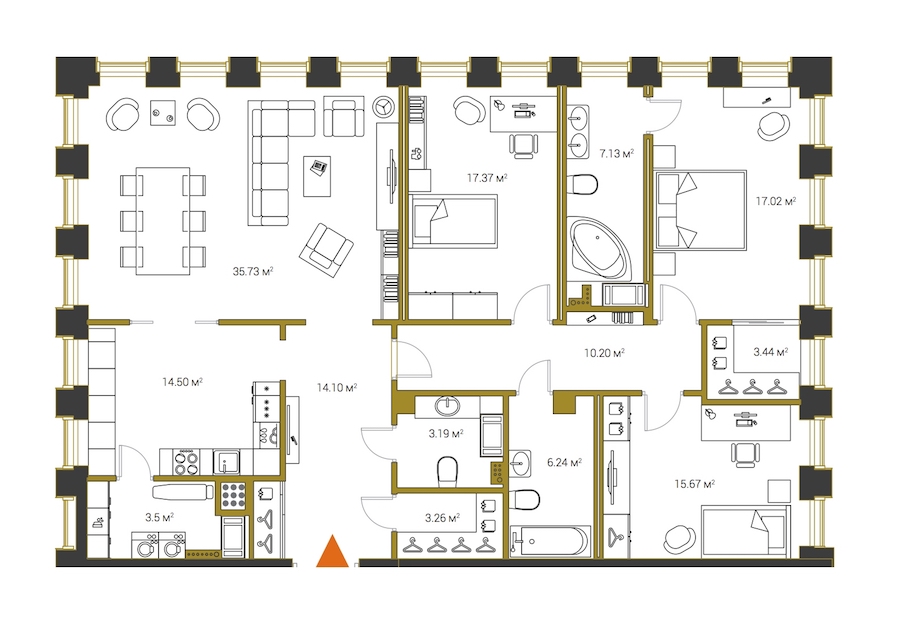 3-комнатная квартира 157 м², 15/20 эт., ЖК «LEGENDA Институтский 16»